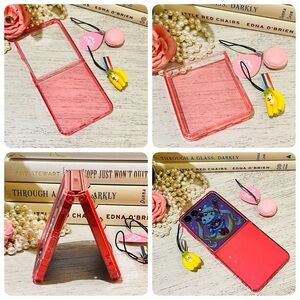 For Samsung Galaxy Flip7 Case Transparent Sparkle Clear Red